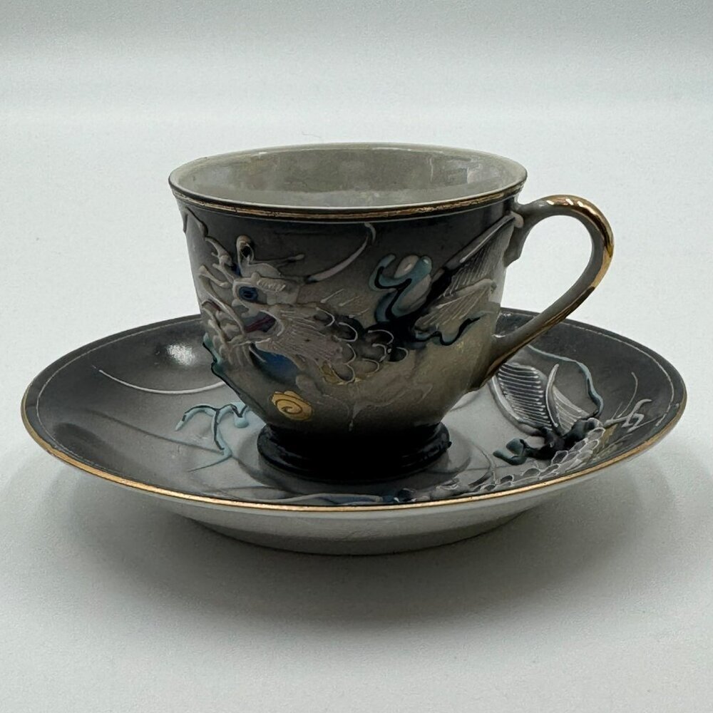 Vintage Dragonware Moriage Demitasse Tea Cup and Saucer Set